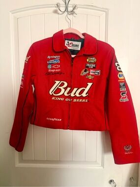 Budweiser Red Patchwork Racing Bomber Jacket